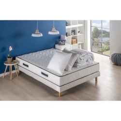 Pack sommier matelas 140 x 190 cm - Hauteur 24 cm - Couette et 2 oreil