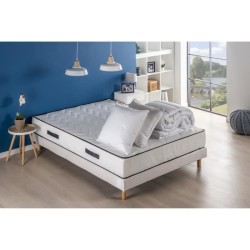 Pack sommier matelas 160 x 200 cm - Hauteur 24 cm - Couette et 2 oreil