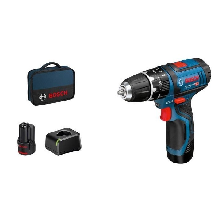 Perceuse a percussion Bosch Professional GSB 12V-15 + 2 batteries 2,0Ah + Chargeur AL 12V-20 - 06019B690H Perceuse a percussion Bosch Professional GSB 12V-15 + 2 batteries 2,0Ah + Chargeur AL 12V-20 - 06019B690H