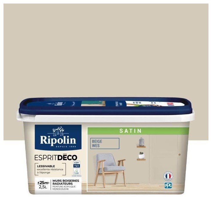 Peinture esprit deco multi-supports - RIPOLIN - 434162 - Beige wes - Satin - 2,5 L Peinture esprit deco multi-supports - RIPOLIN - 434162 - Beige wes - Satin - 2,5 L