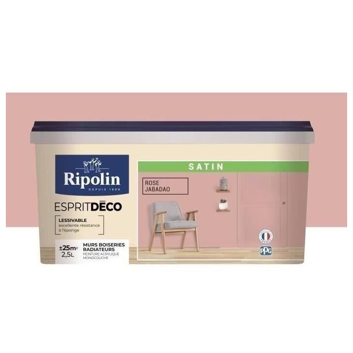 RIPOLIN Peinture Couleur Satin Ultra Couvrante pour Cuisine, Chambre, Salon, Salle, Entrée, Couloir - Rose RIPOLIN Peinture Couleur Satin Ultra Couvrante pour Cuisine, Chambre, Salon, Salle, Entrée, Couloir - Rose