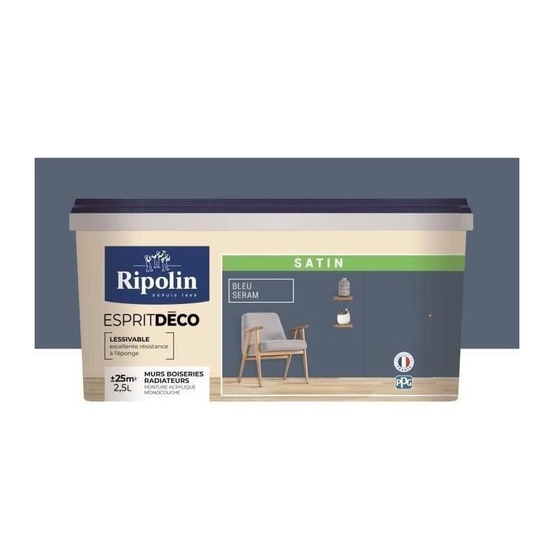 RIPOLIN Peinture Couleur Satin Ultra Couvrante pour Cuisine, Chambre,