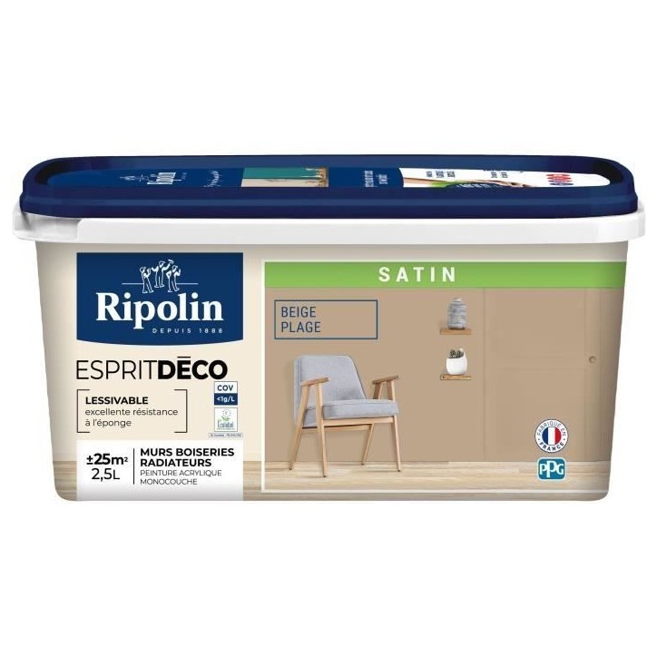 Peinture - RIPOLIN - ESPRIT DECO MULTI-SUPPORTS - Beige Plage - Satiné - 2,5L Peinture - RIPOLIN - ESPRIT DECO MULTI-SUPPORTS - Beige Plage - Satiné - 2,5L