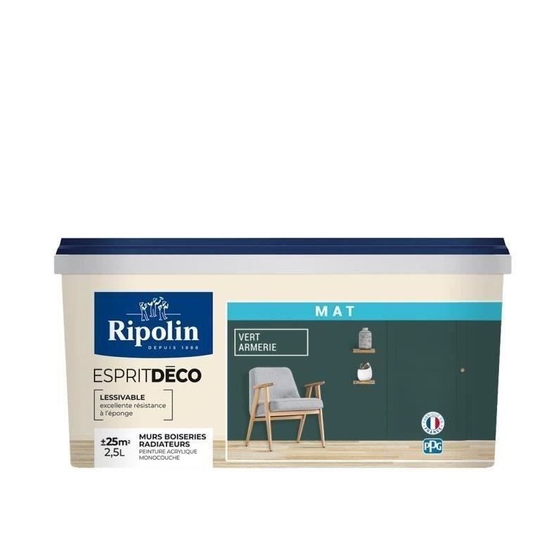 RIPOLIN Peinture Couleur Mat Ultra Couvrante - Vert Armerie RIPOLIN Peinture Couleur Mat Ultra Couvrante - Vert Armerie