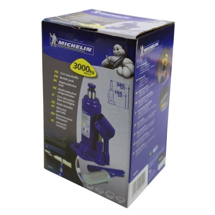 Cric hydraulique bouteille 3 tonnes hauteur levage 195mm a 385mm - MICHELIN - Pour le lavage de voiture, SUV, utilitaires, 4x4.
