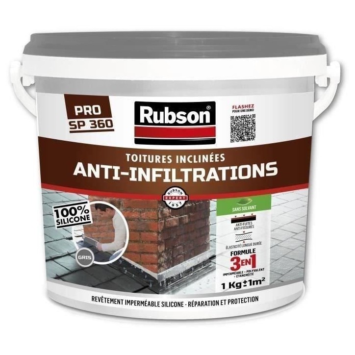 Revetement imperméable - RUBSON - Anti-infiltrations - 1kg - 100% Silicone - Résistant aux UV Revetement imperméable - RUBSON - Anti-infiltrations - 1kg - 100% Silicone - Résistant aux UV