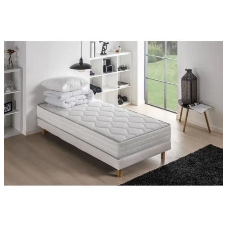 Pack pret a dormir Matelas + Sommier 90 x 190 cm + Couette + Oreiller - DEKO DREAM Malin