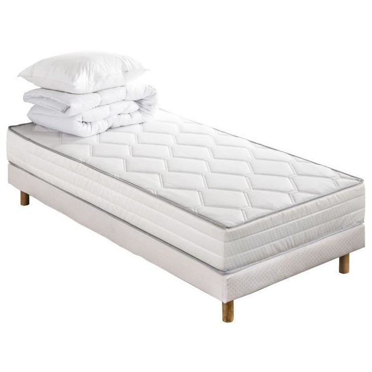 Pack pret a dormir Matelas + Sommier 90 x 190 cm + Couette + Oreiller - DEKO DREAM Malin