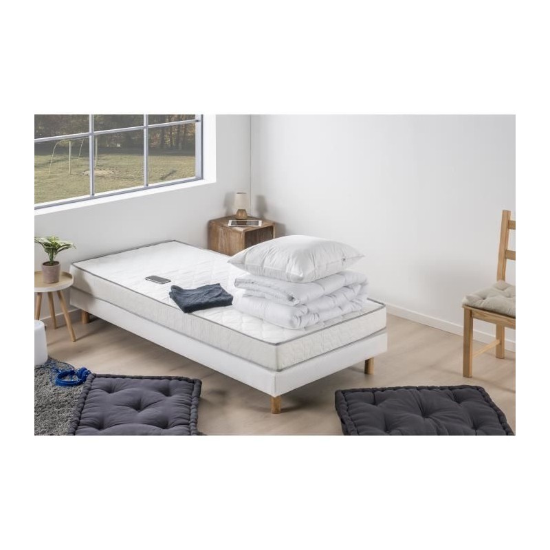 Pack pret a dormir Matelas 90x190 cm + Sommier + Couette + 1 oreiller Pack pret a dormir Matelas 90x190 cm + Sommier + Couette + 1 oreiller