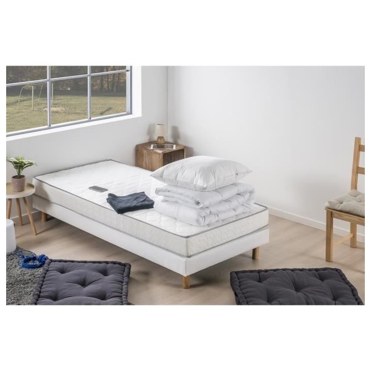 Pack pret a dormir Matelas 90x190 cm + Sommier + Couette + 1 oreiller 60x60 cm - 14 cm - DEKO DREAM TOP