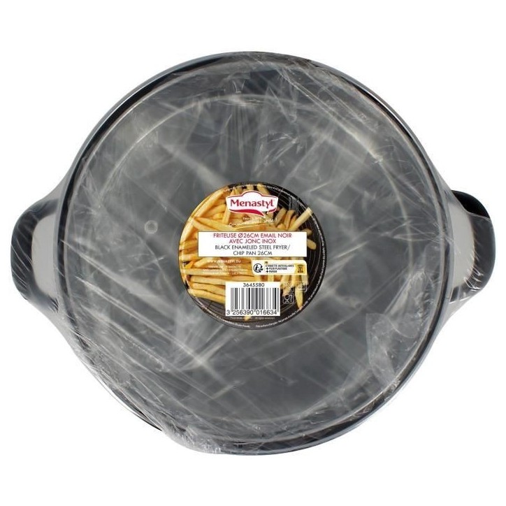Friteuse - MENASTYL - 3645580 - En acier émaillé - Noir - 26 cm - Avec couvercle et panier - Tous feux dont induction
