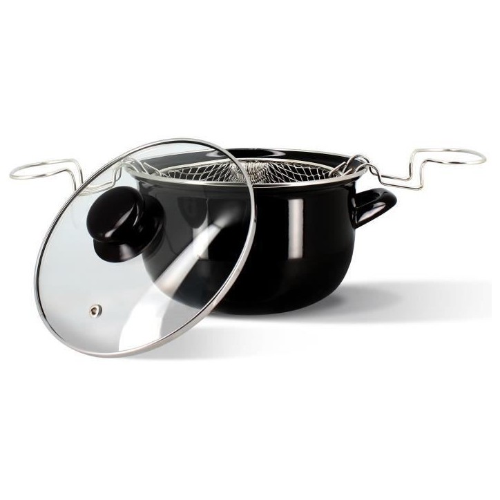 Friteuse - MENASTYL - 3645580 - En acier émaillé - Noir - 26 cm - Avec couvercle et panier - Tous feux dont induction