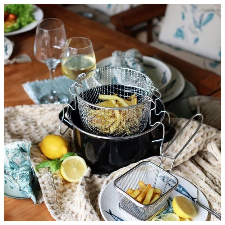 Friteuse - MENASTYL - 3645580 - En acier émaillé - Noir - 26 cm - Avec couvercle et panier - Tous feux dont induction