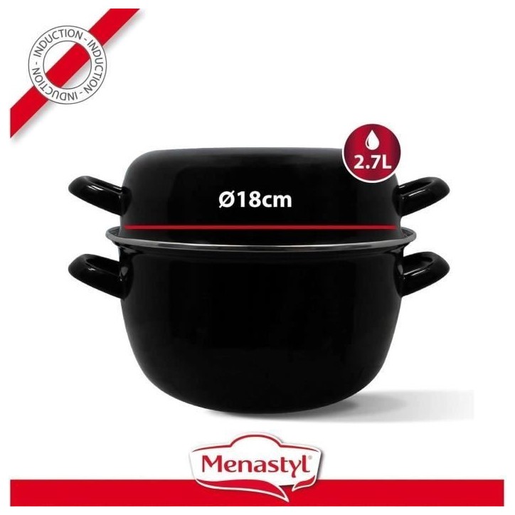 Marmite a moule - MENASTYL - 3645567 - En acier émaillé - Noir - 18 cm - 2,7 litres - Tous feux dont induction Marmite a moule - MENASTYL - 3645567 - En acier émaillé - Noir - 18 cm - 2,7 litres - Tous feux dont induction