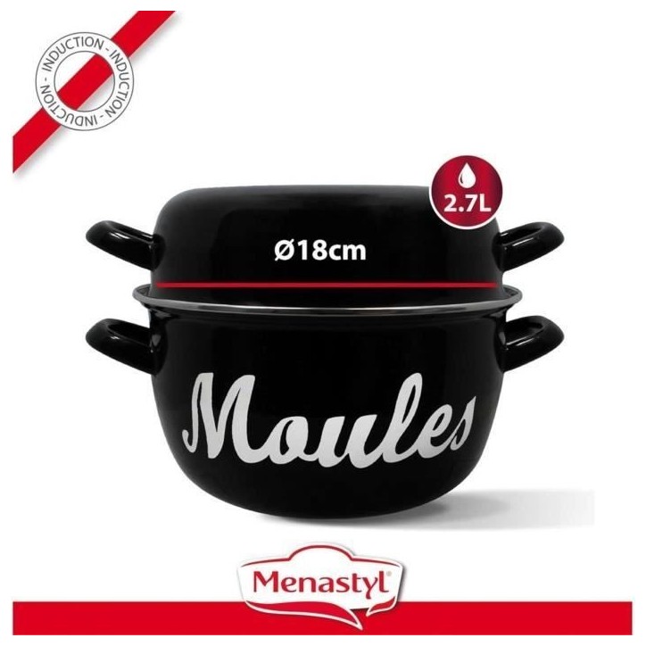 Marmite a moule - MENASTYL - 3645563 - En acier émaillé - Noir - 18 cm - Avec écritures - Tous feux dont induction Marmite a moule - MENASTYL - 3645563 - En acier émaillé - Noir - 18 cm - Avec écritures - Tous feux dont induction