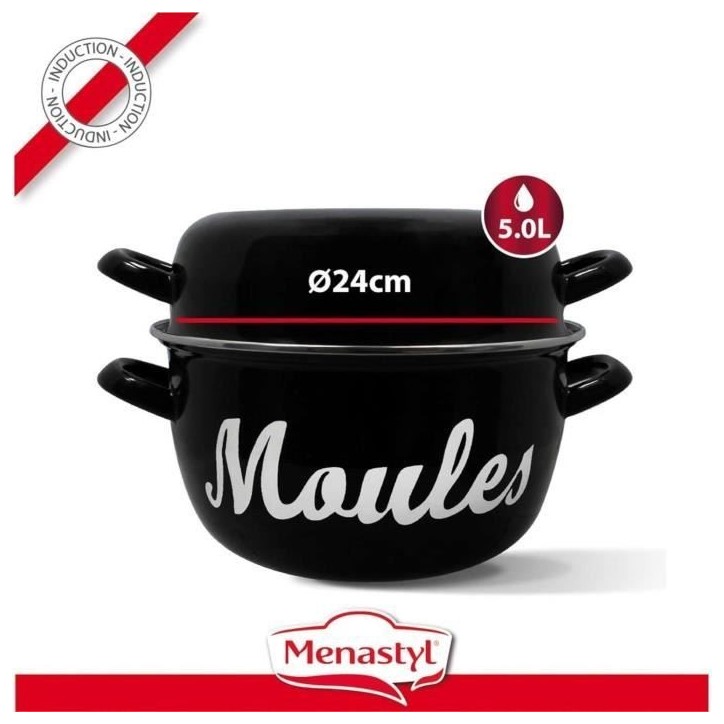 Marmite a moule - MENASTYL - 3645564 - En acier émaillé - Noir - 24 cm - Avec écritures - Tous feux dont induction Marmite a moule - MENASTYL - 3645564 - En acier émaillé - Noir - 24 cm - Avec écritures - Tous feux dont induction