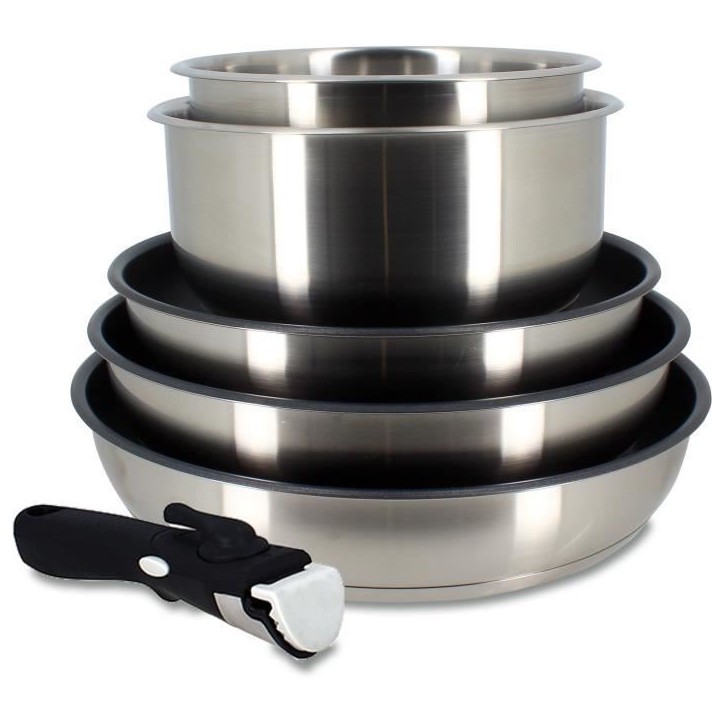 Batterie de cuisine - Induction - MENASTYL - 7930018 - Inox - 6 pieces - Poignée amovible - Gris