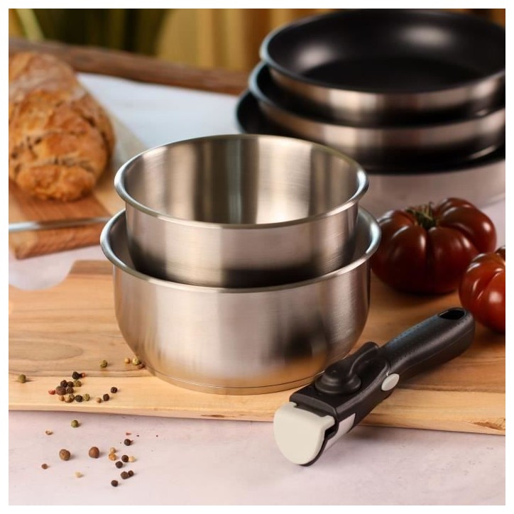 Batterie de cuisine - Induction - MENASTYL - 7930018 - Inox - 6 pieces - Poignée amovible - Gris