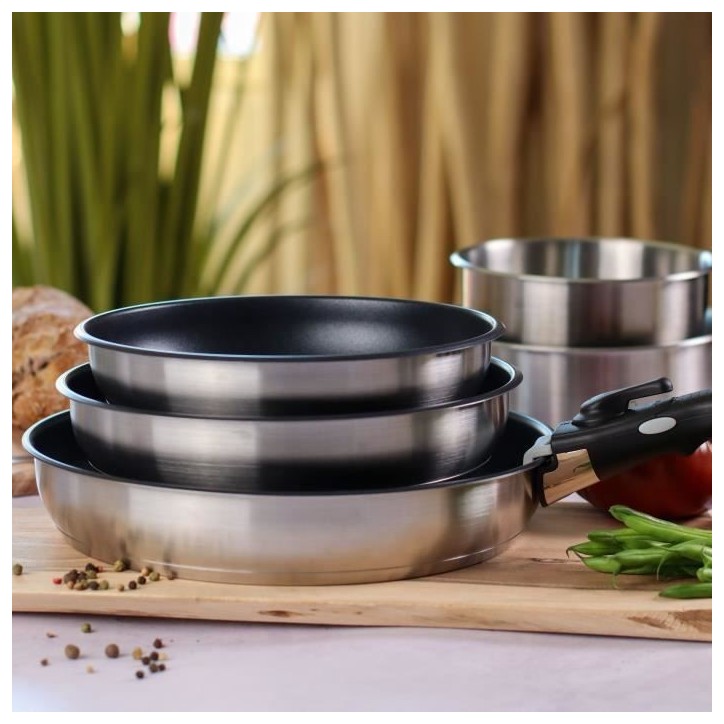 Batterie de cuisine - Induction - MENASTYL - 7930018 - Inox - 6 pieces - Poignée amovible - Gris