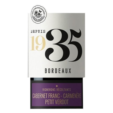 Dépuis 1935 Tricepage Cabernet Franc Petit Verdot Carmenere AOP Bordeaux - vin Rouge 2019