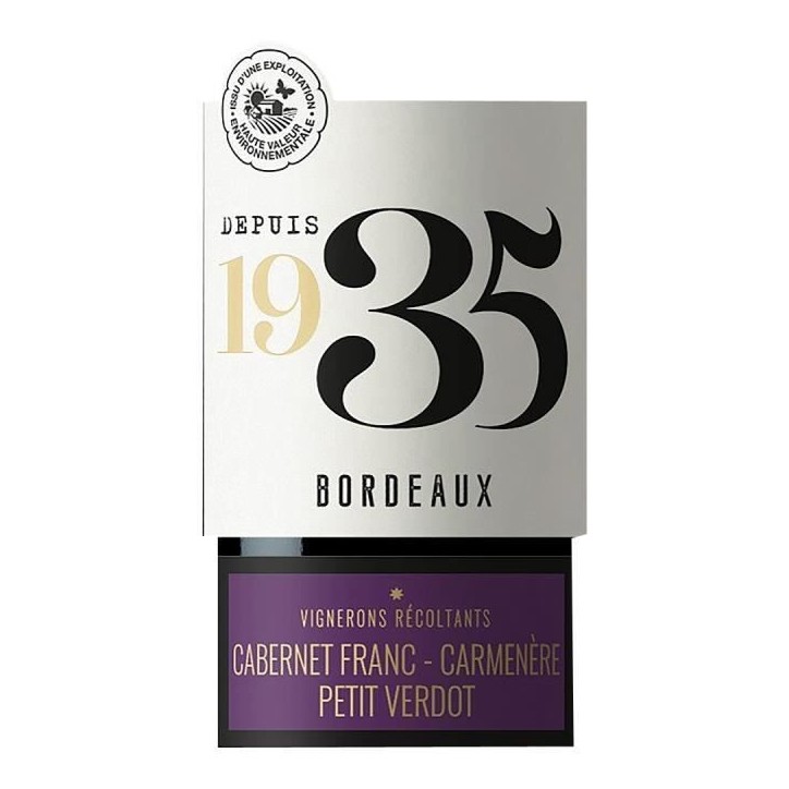 Dépuis 1935 Tricepage Cabernet Franc Petit Verdot Carmenere AOP Bordeaux - vin Rouge 2019