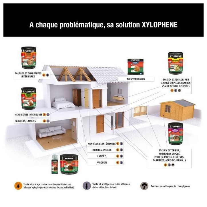 Traitement Poutres & Charpentes - Xylophene - 5L - Incolore - Insecticide - Anti-Termites Traitement Poutres & Charpentes - Xylophene - 5L - Incolore - Insecticide - Anti-Termites