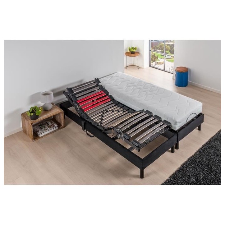 DEKODREAM Ensemble Relaxation Matelas mousse 2x90x200 cm + Sommier TPR electrique