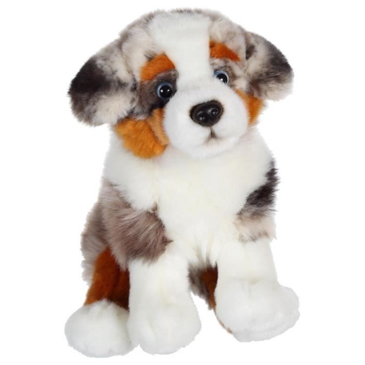 Gipsy Toys - Chien Berger Australien Assis - 25 cm - Blanc - Marron - Gris - Noir