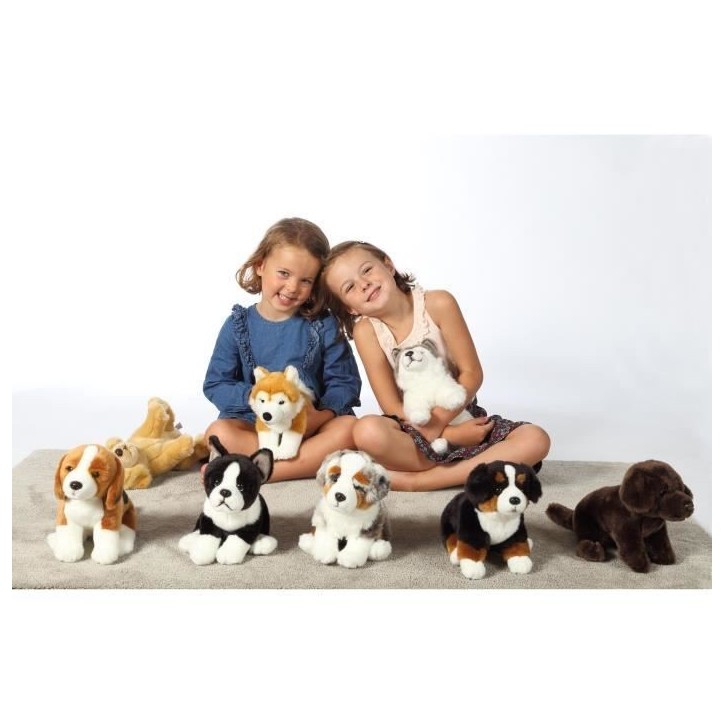 Gipsy Toys - Chien Berger Australien Assis - 25 cm - Blanc - Marron - Gris - Noir