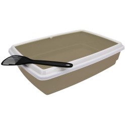 Bac a litiere avec rebord + Pelle - AIME - Pour chat - Taupe - 44 x 34