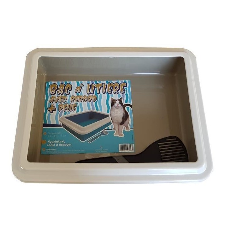 Bac a litiere avec rebord + Pelle - AIME - Pour chat - Taupe - 44 x 34 x 11 cm