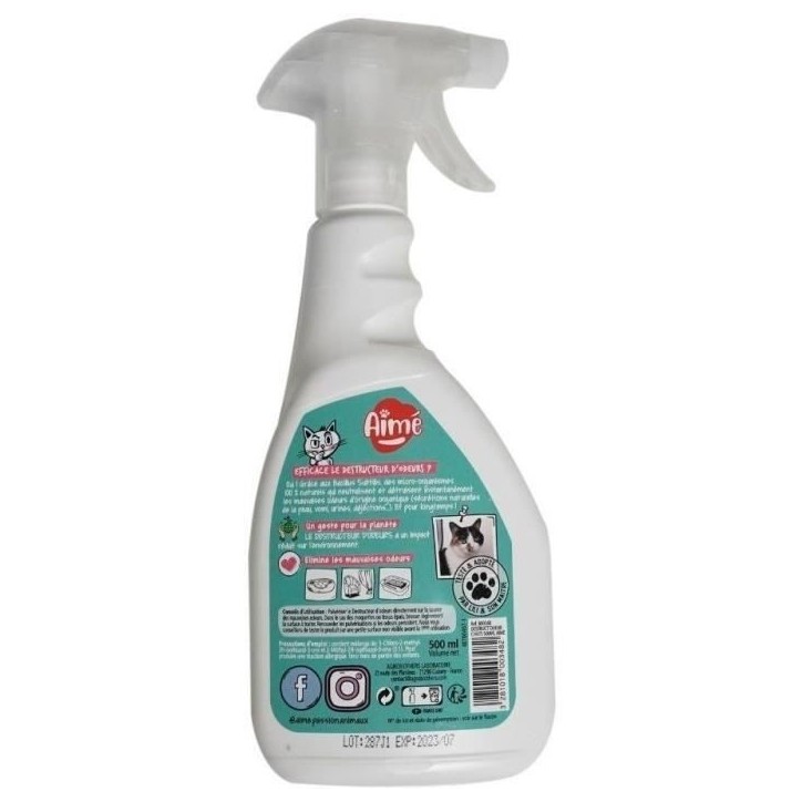 Spray anti-odeurs animaux - AIMÉ - SDESTRUCT'ODEUR pour Chat ou Rongeur - 500 ml - Parfum Muguet