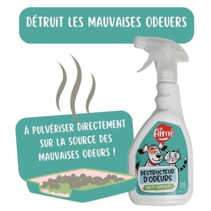 Spray anti-odeurs animaux - AIMÉ - SDESTRUCT'ODEUR pour Chat ou Rongeur - 500 ml - Parfum Muguet