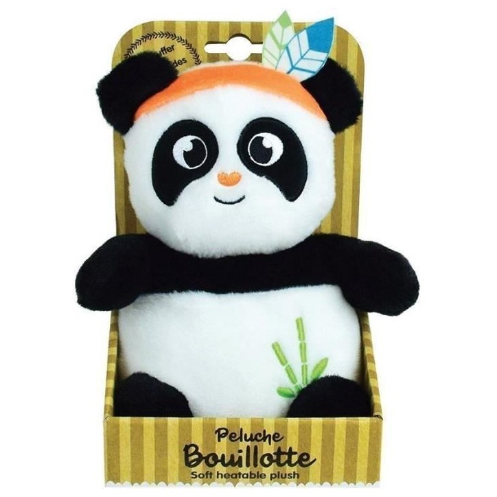 Peluche bouillotte INDIAN PANDA - JEMINI - H 21 cm - Blanc et noir - Bébé