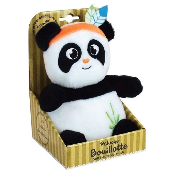 Peluche bouillotte INDIAN PANDA - JEMINI - H 21 cm - Blanc et noir - Bébé
