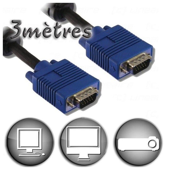 Câble VGA HD15 Mâle / Mâle - 3m Câble VGA HD15 Mâle / Mâle - 3m