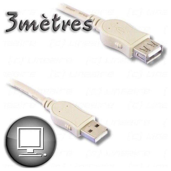 Câble Rallonge USB 2.0 A mâle / A femelle 3m Câble Rallonge USB 2.0 A mâle / A femelle 3m