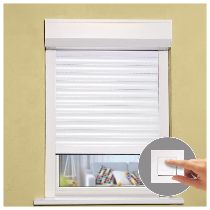 Volet roulant H120 cm x L100 cm en aluminium recoupable en largeur et hauteur - Manoeuvre électrique filaire - Coloris Blanc - Volet roulant H120 cm x L100 cm en aluminium recoupable en largeur et hauteur - Manoeuvre électrique filaire - Coloris Blanc -