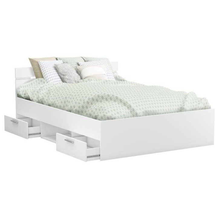 Demeyere Lit adulte MICHIGAN - 160 x 200 cm - Multiples rangements - Blanc Demeyere Lit adulte MICHIGAN - 160 x 200 cm - Multiples rangements - Blanc