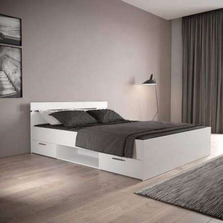 Demeyere Lit adulte MICHIGAN - 160 x 200 cm - Multiples rangements - Blanc