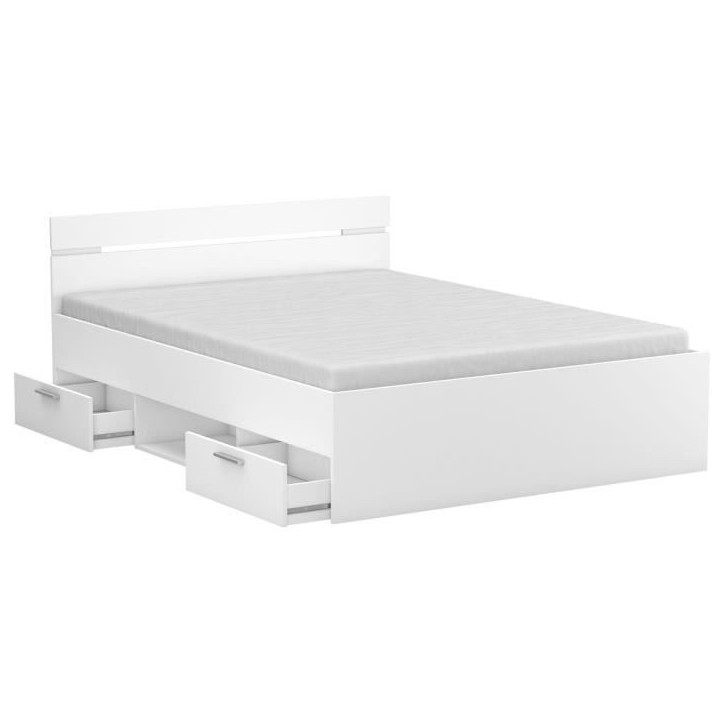 Demeyere Lit adulte MICHIGAN - 160 x 200 cm - Multiples rangements - Blanc Demeyere Lit adulte MICHIGAN - 160 x 200 cm - Multiples rangements - Blanc