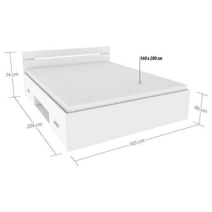 Demeyere Lit adulte MICHIGAN - 160 x 200 cm - Multiples rangements - Blanc Demeyere Lit adulte MICHIGAN - 160 x 200 cm - Multiples rangements - Blanc