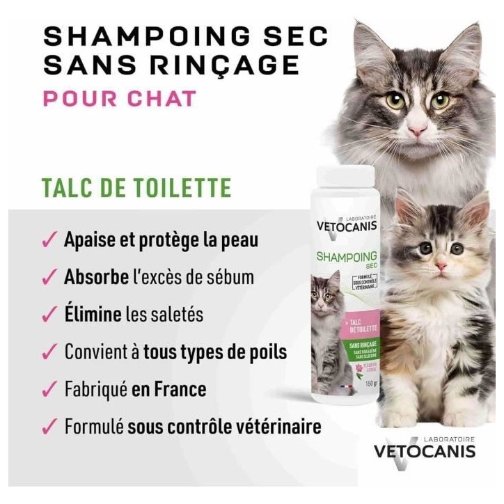 Shampoing sec - VETOCANIS - 150gr pour Chat