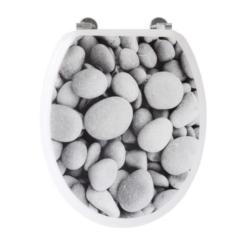Abattant WC - GELCO - Galets de plage - Gris - MDF - Charnieres inox -