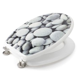 Abattant WC - GELCO - Galets de plage - Gris - MDF - Charnieres inox -