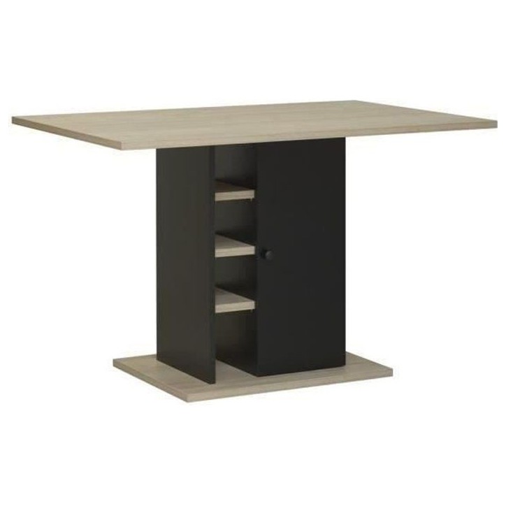 Table a manger rectangulaire avec rangement 1 porte - Décor chene et noir - OXFORD - L 120 x P 80 x H 75 cm Table a manger rectangulaire avec rangement 1 porte - Décor chene et noir - OXFORD - L 120 x P 80 x H 75 cm