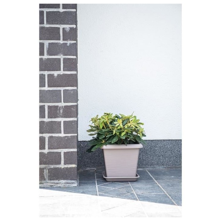 Pot de fleurs carré - GARDEN ID - Teramo Taupe - 40 x 35 cm - Résistant aux Rayures - Effet Pierre - Avec Trous Pot de fleurs carré - GARDEN ID - Teramo Taupe - 40 x 35 cm - Résistant aux Rayures - Effet Pierre - Avec Trous