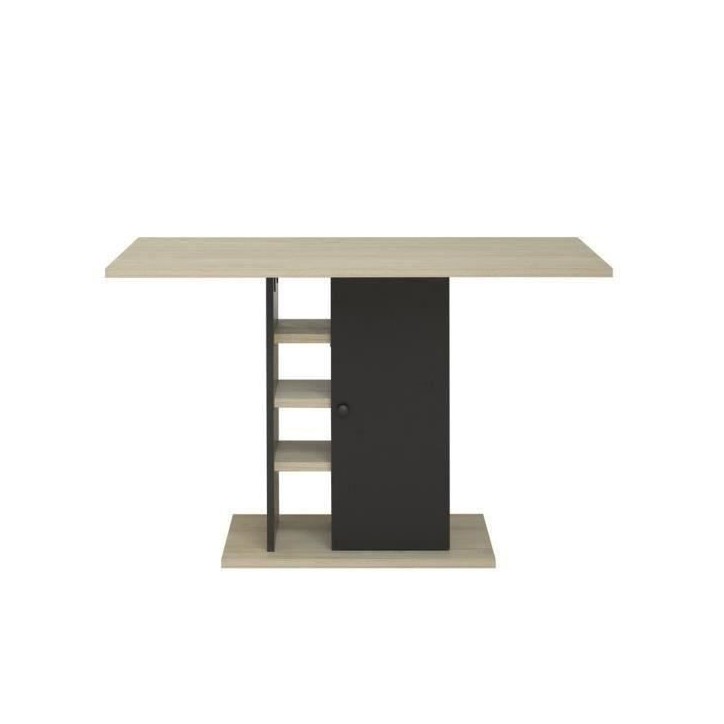 Table a manger rectangulaire avec rangement 1 porte - Décor chene et noir - OXFORD - L 120 x P 80 x H 75 cm Table a manger rectangulaire avec rangement 1 porte - Décor chene et noir - OXFORD - L 120 x P 80 x H 75 cm