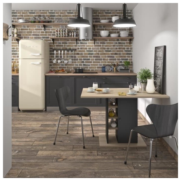 Table a manger rectangulaire avec rangement 1 porte - Décor chene et noir - OXFORD - L 120 x P 80 x H 75 cm Table a manger rectangulaire avec rangement 1 porte - Décor chene et noir - OXFORD - L 120 x P 80 x H 75 cm