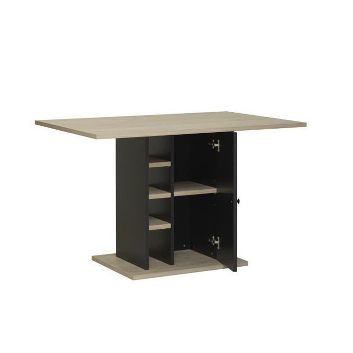 Table a manger rectangulaire avec rangement 1 porte - Décor chene et noir - OXFORD - L 120 x P 80 x H 75 cm Table a manger rectangulaire avec rangement 1 porte - Décor chene et noir - OXFORD - L 120 x P 80 x H 75 cm